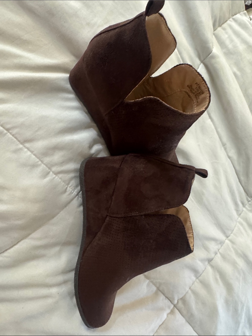 Women's Dark Brown Suede Wedge Ankle Booties